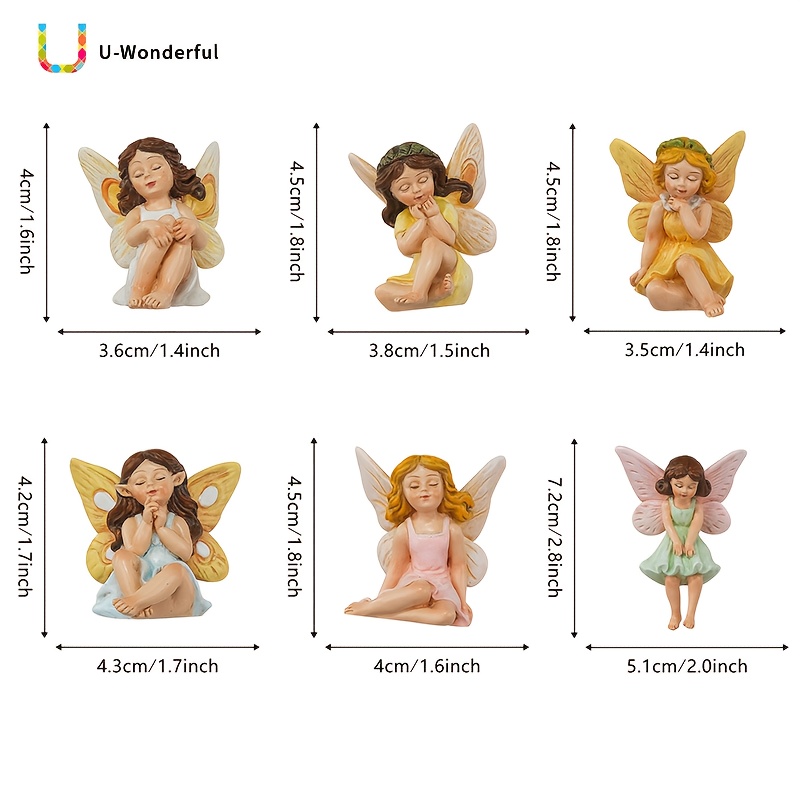 Image of 6pcs Set Of Fairy Flower Garden Decor With Wings - Creative Resin Miniature Planters For Indoor And Outdoor Gardening, Battery-free