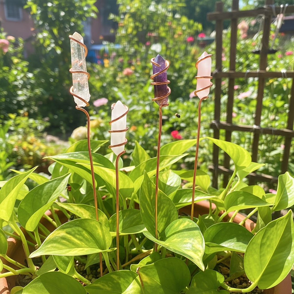 E-shop [3D] 4 prismatische Pflanzenstecker aus natürlichem Kristall, Pflanzendekor, Gartendekor, , Pflanzgefäße für den Außenbereich, Gartensanierung,