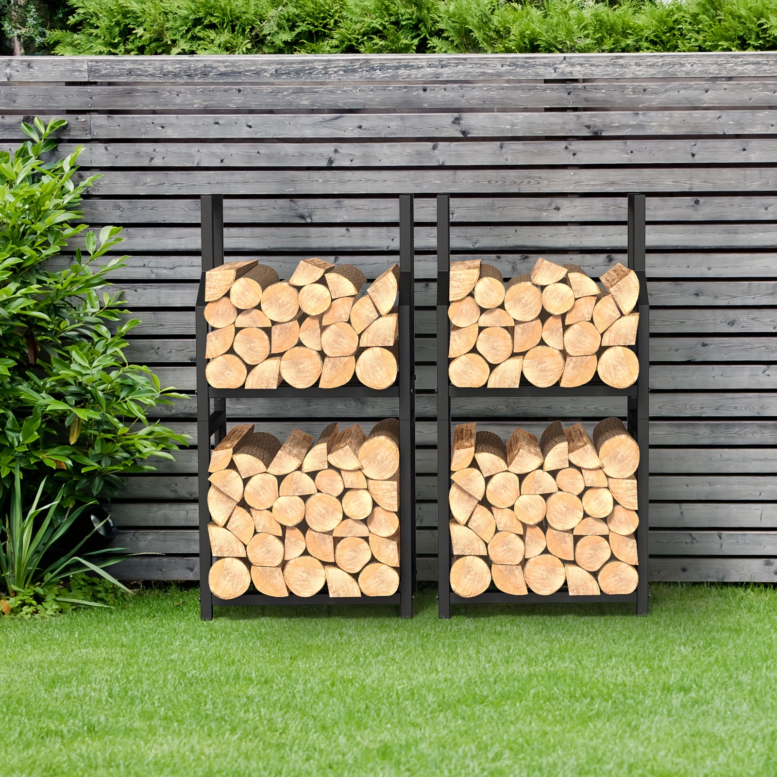 

Firewood Rack, Outdoor Indoor Heavy Duty Firewood Rack, Fireplace Tool Rack, Firewood Storage, Black