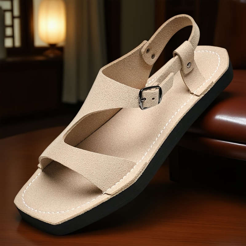 mens summer sandals slip on lightweight breathable pu upper with adjustable strap non slip thick   sole for casual beach outdoor wear yellow tan eu 38 47 strappy sandals minimalist   durable   insole vacation shoes    able footwear travel shoes Product details 6