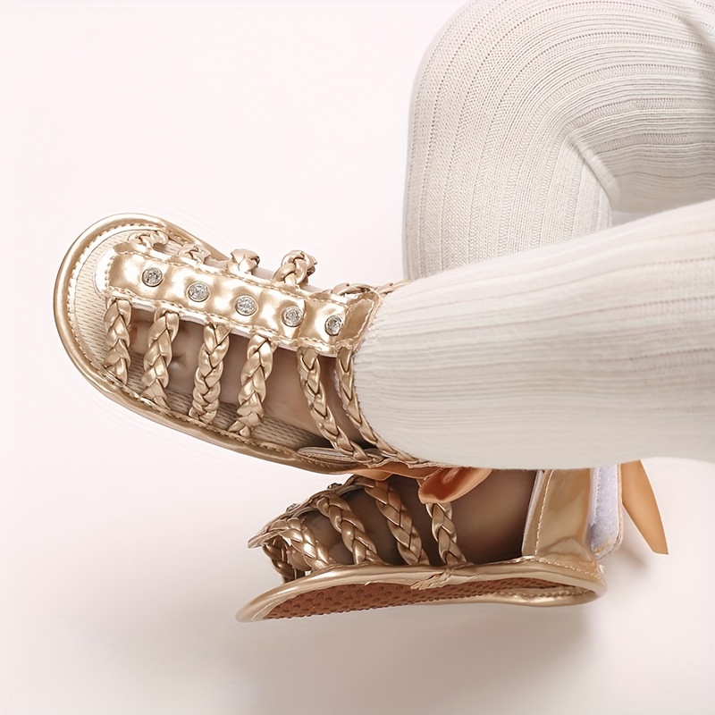 Trendy Cute Bowknot Decor Hollow Sandals For Baby Girls, Breathable Lightweight Walking Shoes For Summer