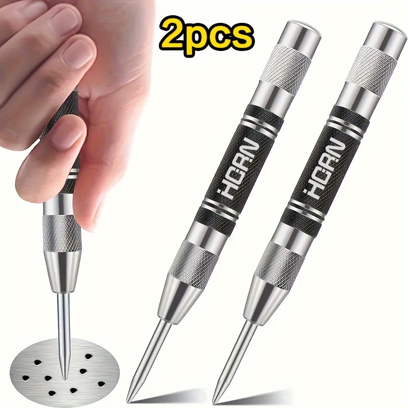 

2pcs Heavy Duty Automatic Center Punch, 5'' Spring Center Hole Punch, Adjustable Spring Marker Tool For , Plastics, Wood