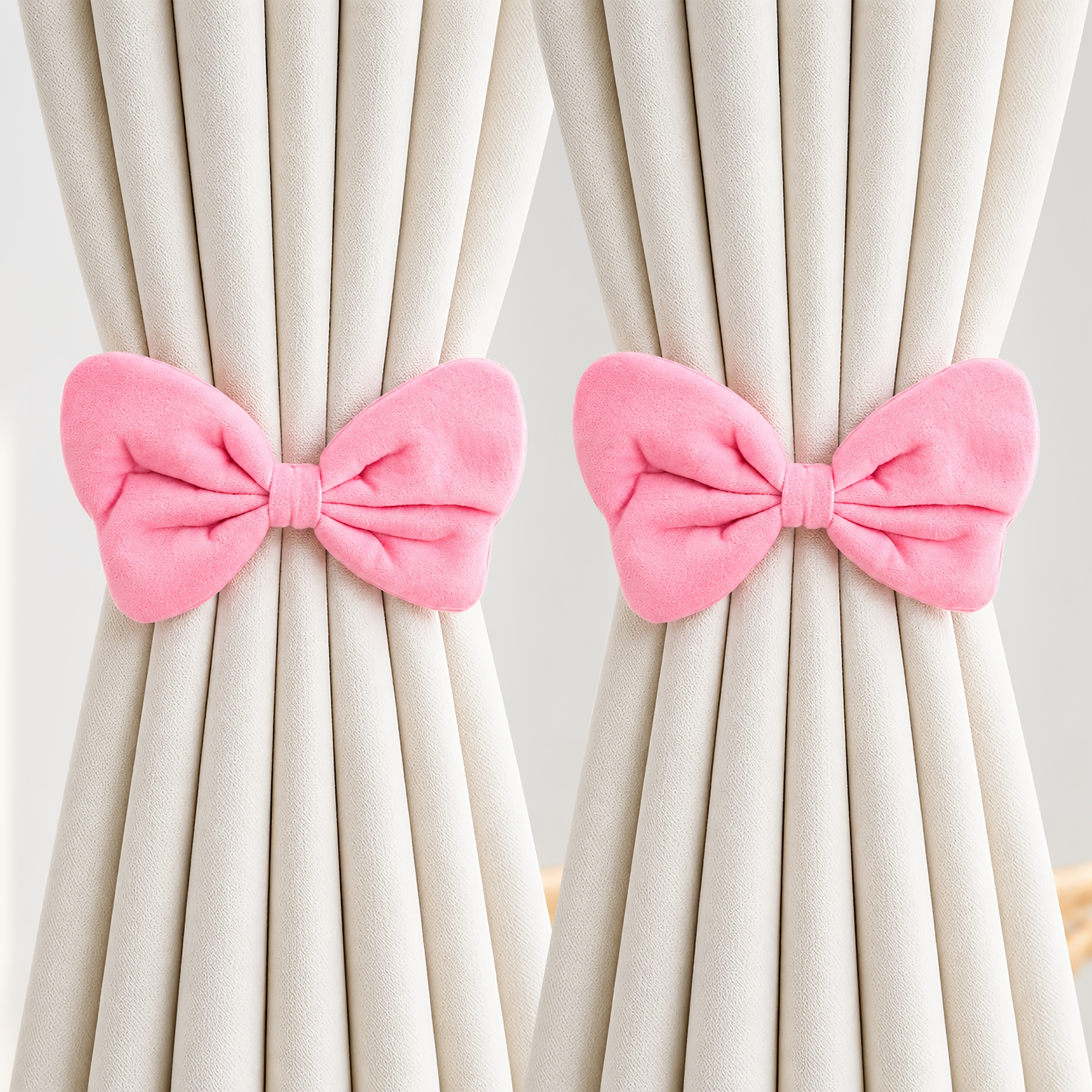 TEMU 2pcs Multi Color Velvet Bow Curtain Tiebacks, Adjustable Pearl No Drill Curtain Tie Backs For Curtains, Decorative Holdbacks For Bedroom Living