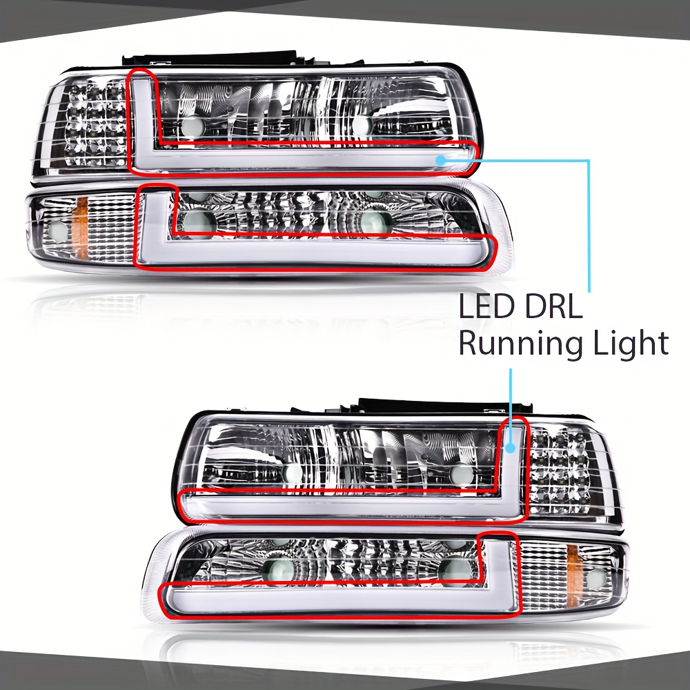 TEMU Led Daytime Running Light Headlight Turn Signal Lamp, Compatible With Chevy Silverado 1500 And 2500 Models From 1999 To 2002, As Well As Chevy