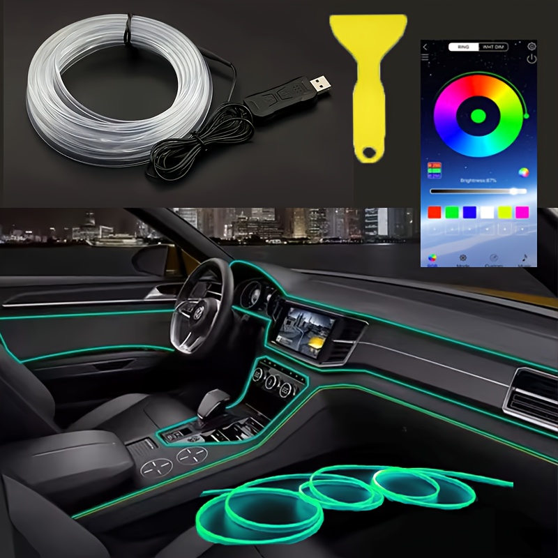 TEMU Car Interior Led Strip Lights App Control, 1in 1 Rgb Ambient Lighting Kit With 119 Inch , Car Interior Lighting