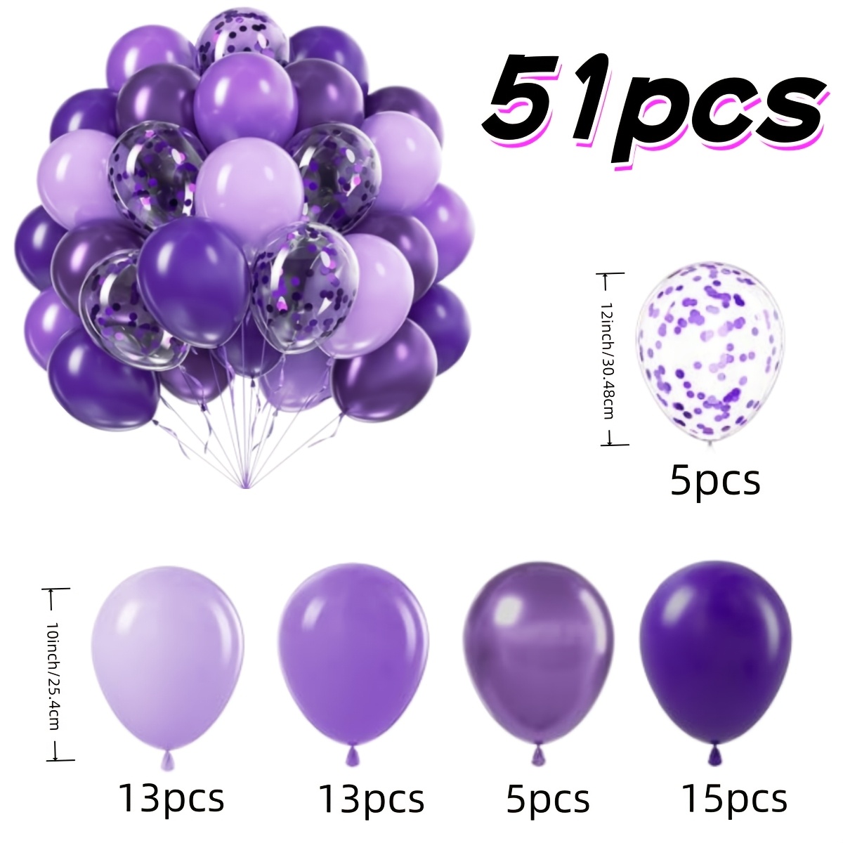 TEMU 51pcs Purple Balloon Garland Arch Kit, Lavender Deep Purple Balloons, Metallic Purple Balloons For Birthday Party Decoration, Used For Bridal