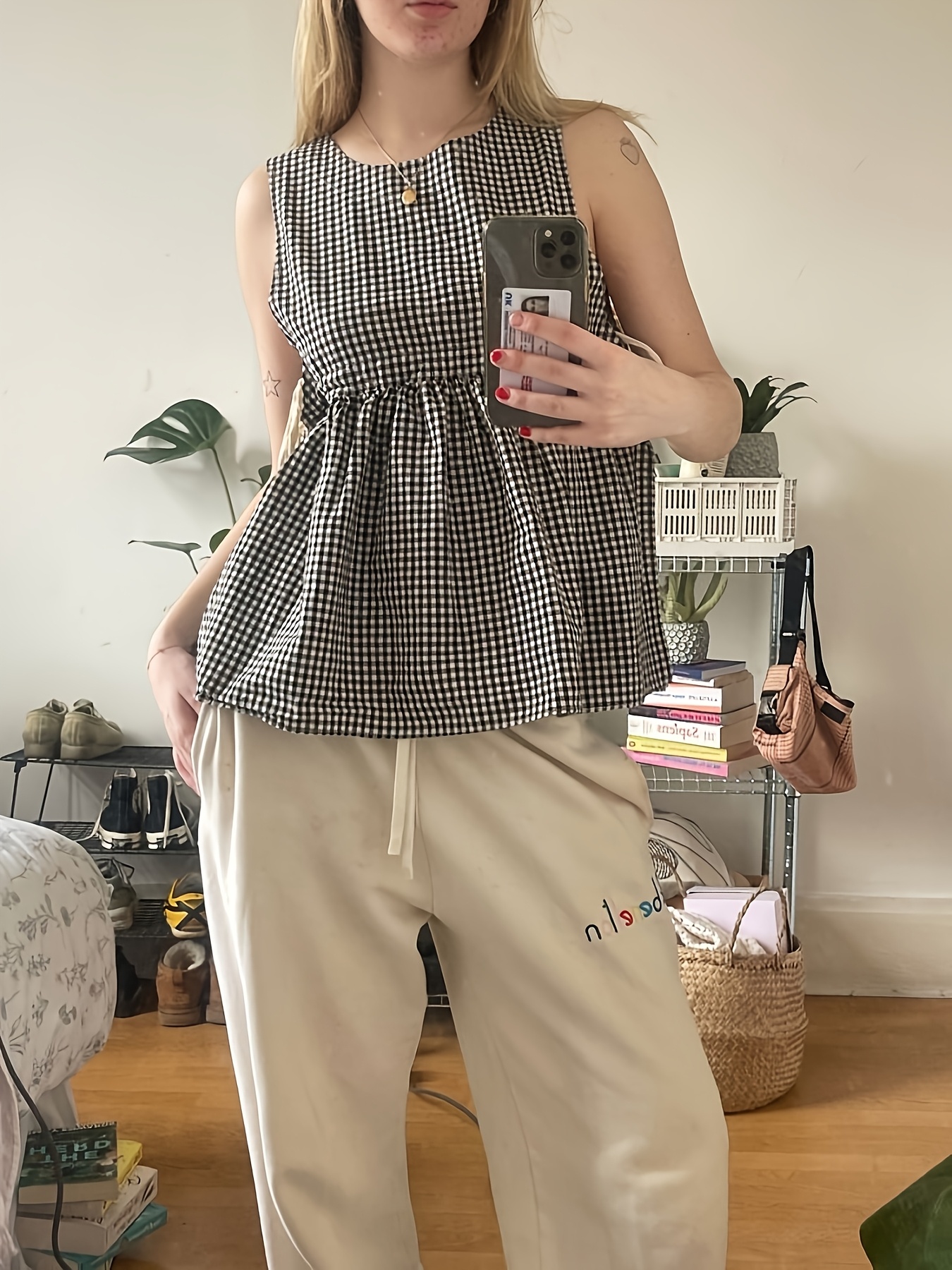 chemise à carreaux gingham femme haut col rond - Temu France