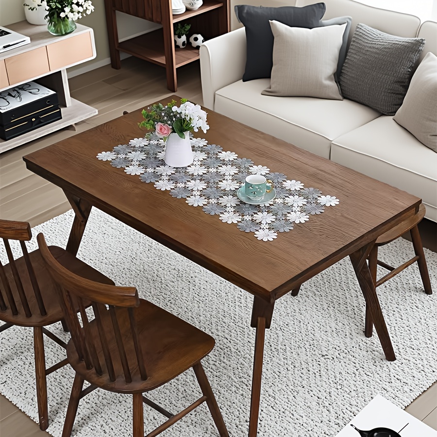 TEMU Elegant Floral Table Runner - Polyester, Square, Fabric, Ideal For Christmas And Thanksgiving, Dining And Coffee Tables, Adds A Touch Of To Any