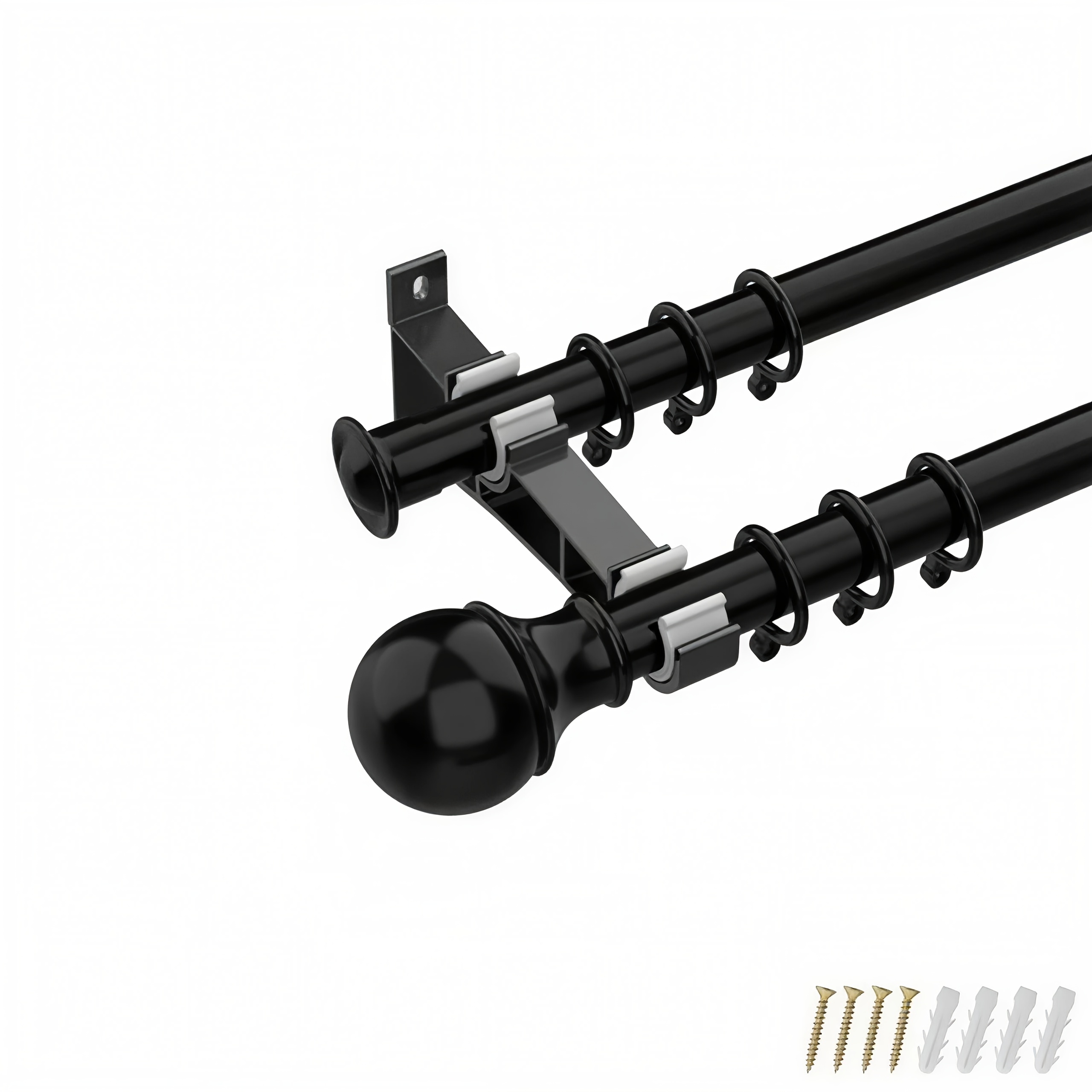 TEMU 2pcs Thickened Double Curtain Rod Brackets, Metal Wall Mount Hooks With White Accents, Including Screws & Expansion Tubes, Heavy Duty 110.11lb