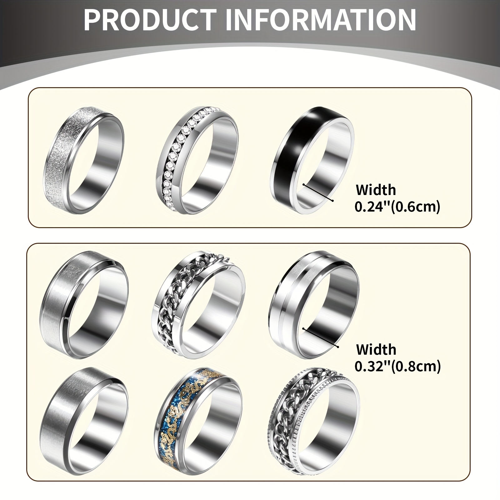 mens stainless steel fidget spinner rings cool rotating ring set black omnidirectional stainless steel anxiety rings set of 9 Product details 3