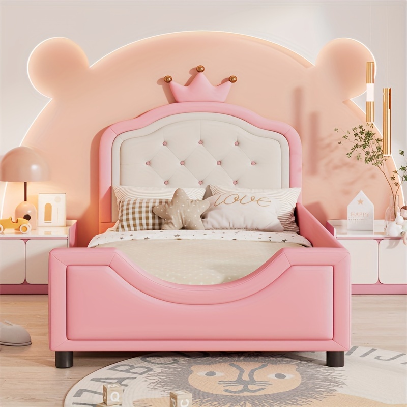 

Twin Size Bed, Low With Button Cluster Headboard, Pink Bed