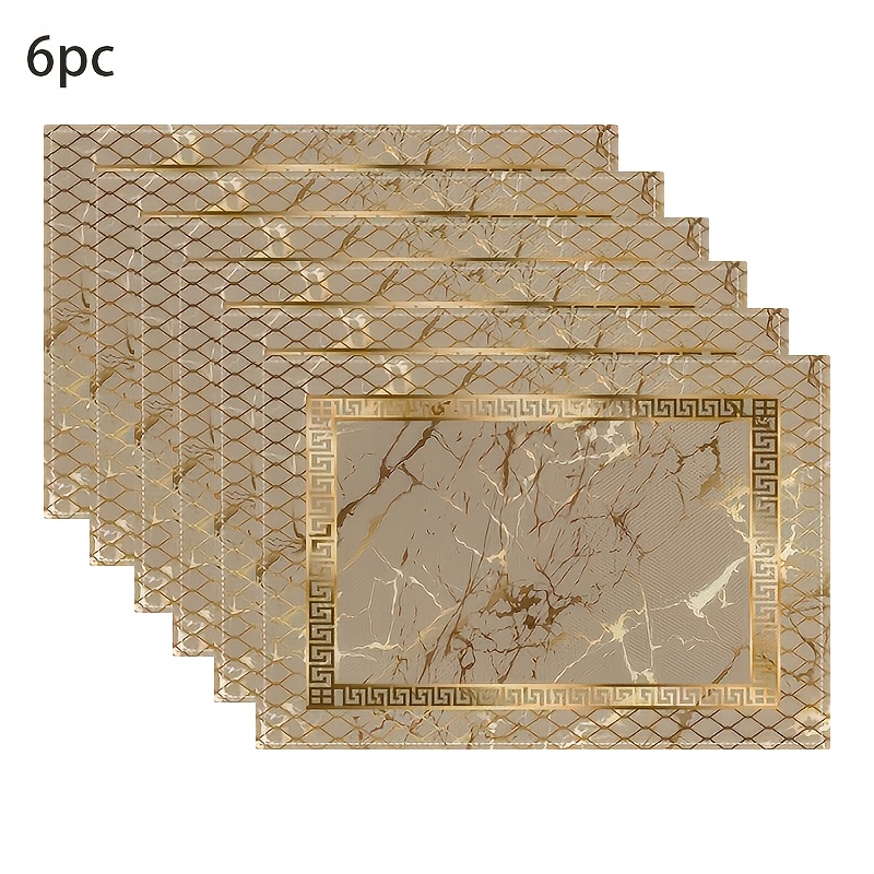TEMU 6pcs, Geometric Golden Luxury Placemat - Marble-inspired Pattern With Beige And Golden Accents - Ideal For Home Gatherings, Weddings, And