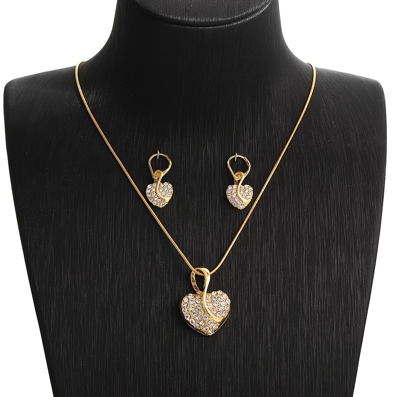 TEMU 2pcs Heart-shaped Necklace And Earrings Set, Bridal Jewelry Gift For Girlfriend, Elegant Holiday-style Jewelry For A Lover, Unique Gift Suitable