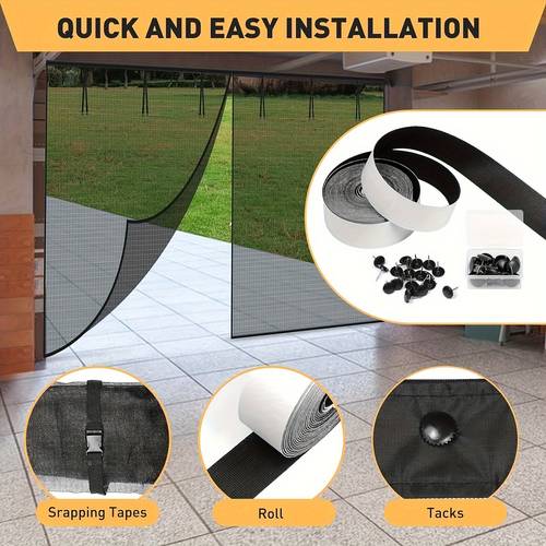 garage door screen for 2 car 16x7ft magnetic closure reinforced fiberglass mesh heavy duty weighted bottom hands free operation easy assembly pass through