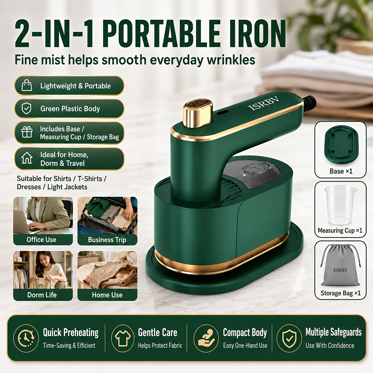 TEMU 1pc Iron Set (includes Base, Measuring Cup, And Storage Bag) Up Quickly With Temperature, Safe For Delicate Fabrics Perfect For Business Trips,