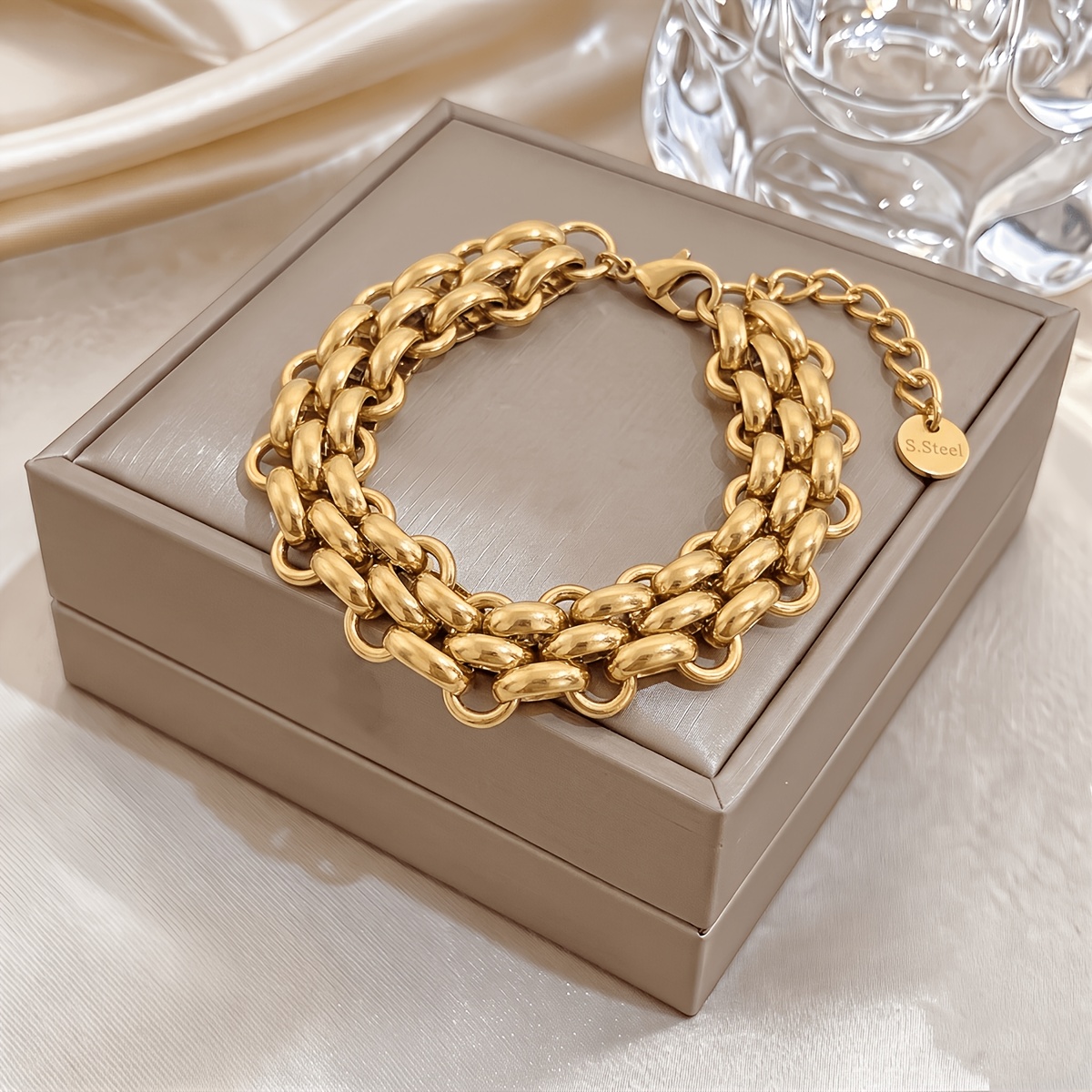 TEMU 18k Golden Plated Exquisite Easy Thick Bracelet, Everyday Multifunctional Jewelry, Valentine's Day Gift, Mother's Day Gift, Women's Fashion
