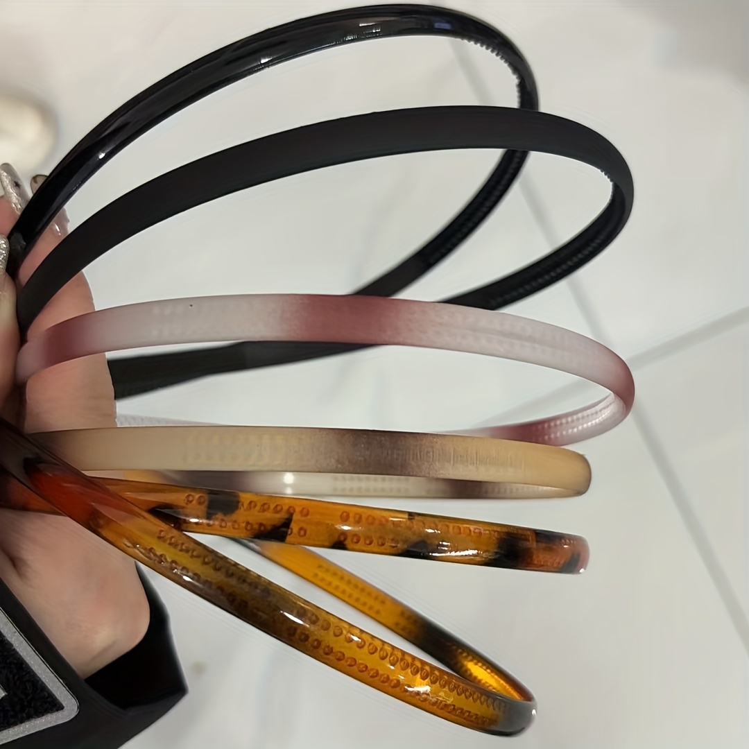 Image of 6pcs Set Of Anti-slip Resin Hair Ties - Trendy Plastic Hair Rings In Black, Brown, Tortoiseshell, And Amber - Retro Accessories With | Colorful Hair Ties | Solid Color Hair Bands For Women
