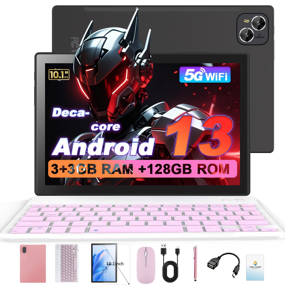 Crelander 10.1" 2-in-1 Tablet Pc With -core, 6gb (3gb+3gb Expandable), 128gb Rom, Dual Camera, Stylus/mouse/leather Cover, Keyboard, Usb-c Charging, Wi-fi, 4g Lte, 1280x800 Resolution, Mtk Cpu