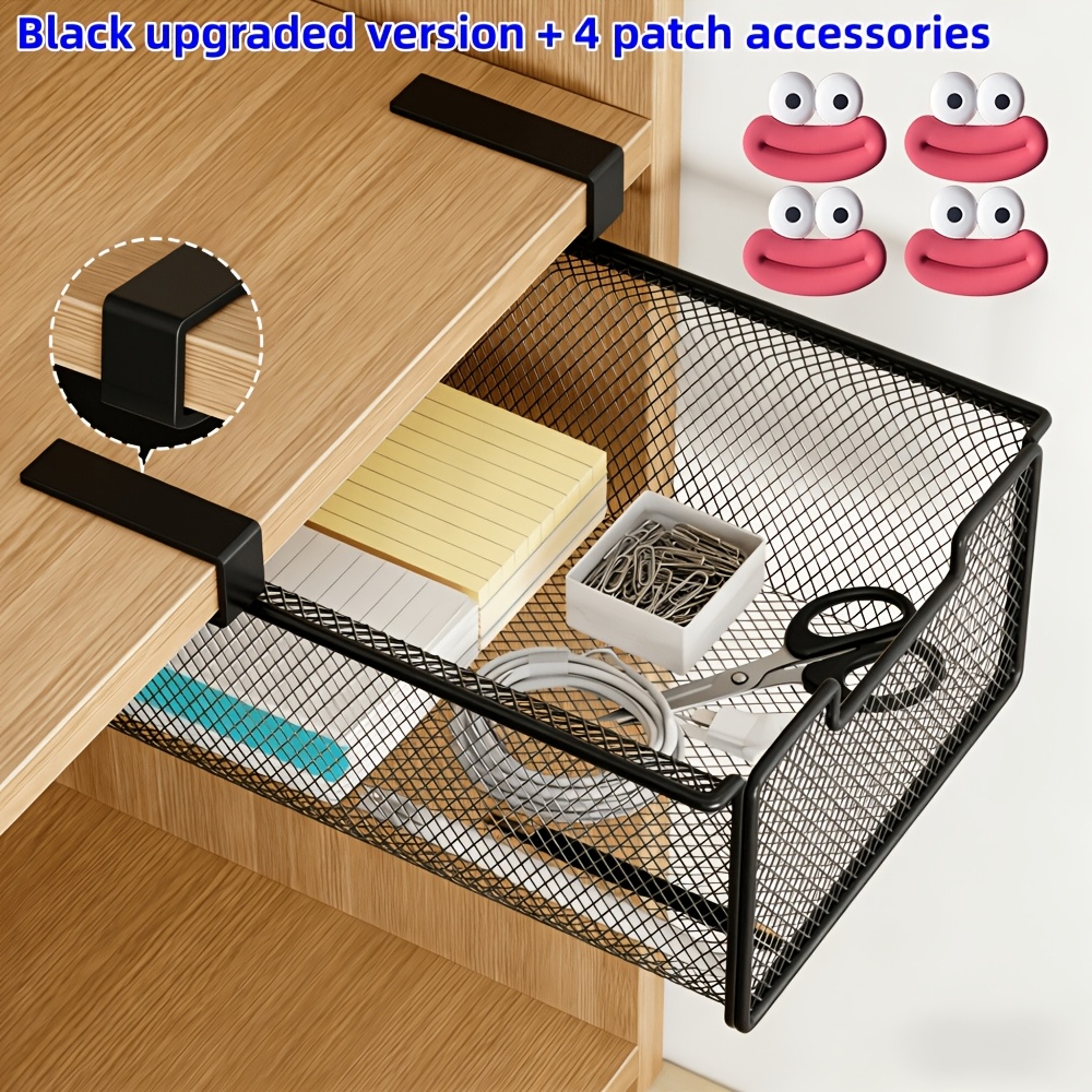 TEMU Small Large Portable Under-table Hanging Storage Basket With Pull-out Drawer, Easy To Assemble, Suitable For Storing All Kinds Of Items. Very