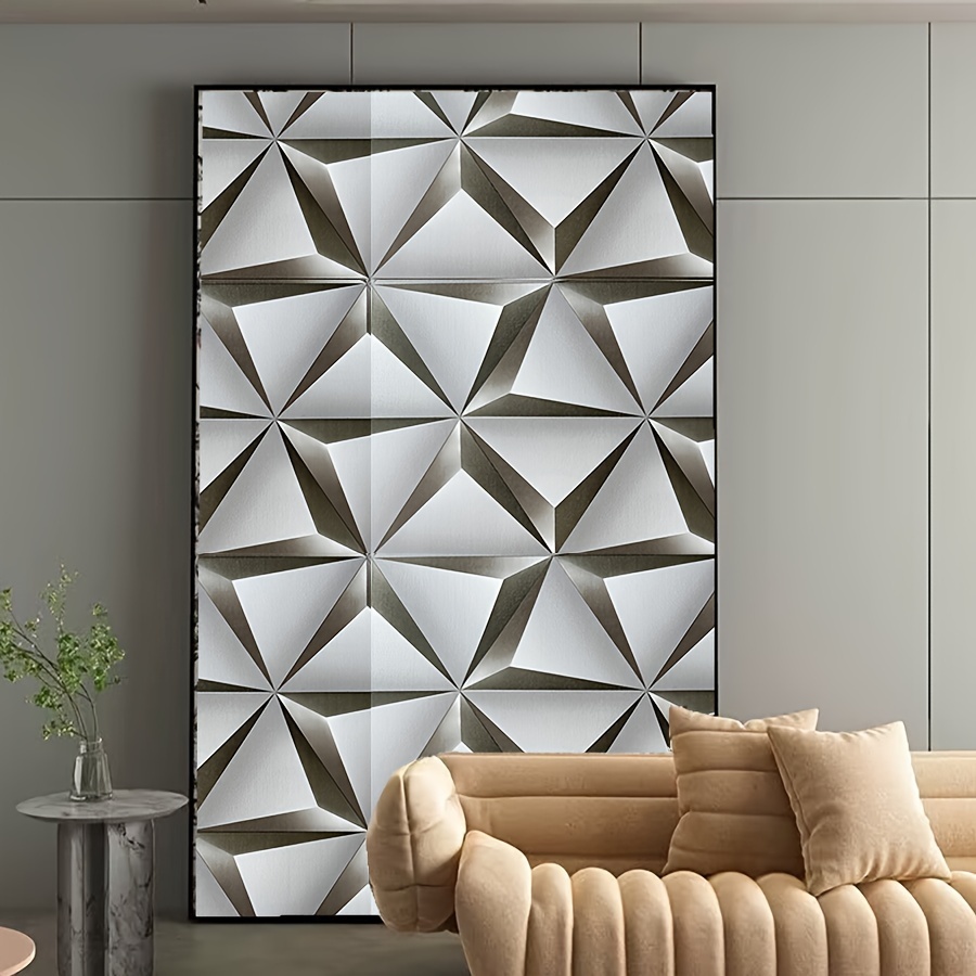 1 Roll of Grey 3D Geometric Self-Adhesive Vinyl Wallpaper, Detachable Shapes and Stripes Wall Covering, Waterproof and Stain-Resistant Wall Decor for Home Renovation and Live Streaming Background