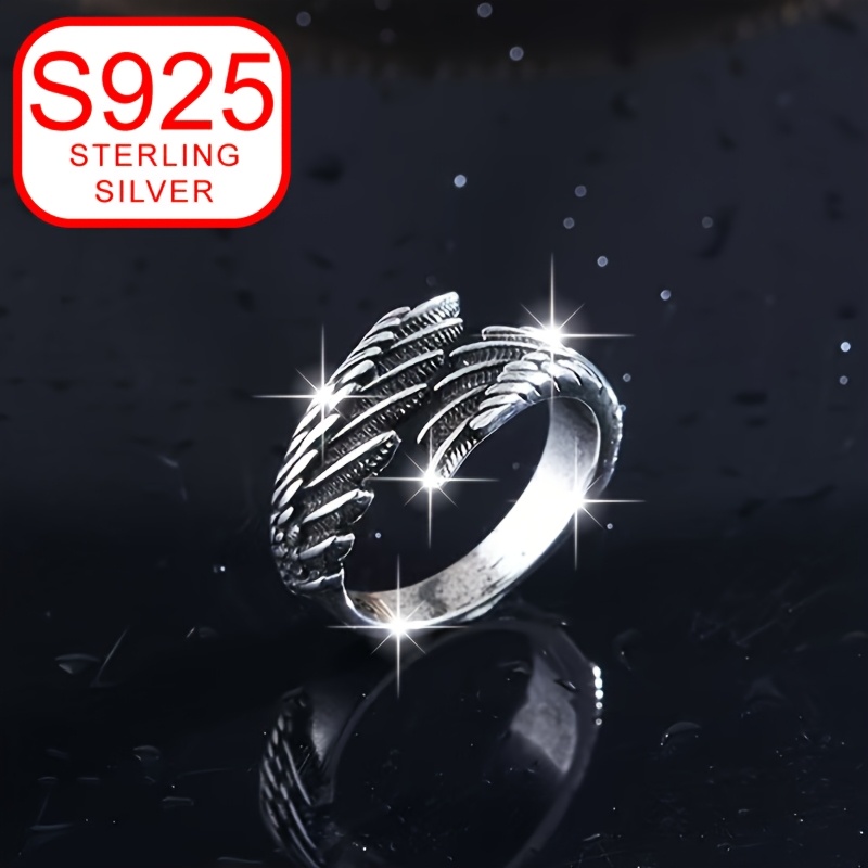 Vintage Inspired Adjustable Feather Wing Open Ring in 925 Silver