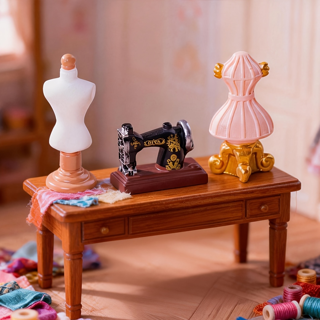 TEMU 3 Pezzi Set di Utensili da Cucito in Miniatura per Casa delle Bambole, Accessori Decorativi per Casa delle Bambole, Oggetti di per Fotografia in