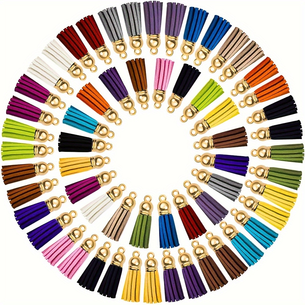 

60pcs Vibrant Suede Tassel Keychain Set With - Ideal For , Crafts & Cellphone Straps - Bulk, Charms For Jewelry Making