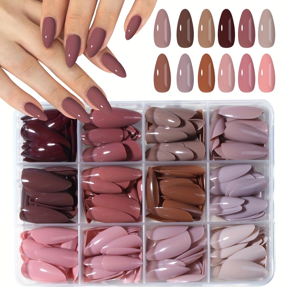 TEMU 288pcs Faux Ongles à Couverture Complète, Style Couleurs Différentes, Ensemble de Combinaison de Couleurs , Ongles en Acrylique, Effet,