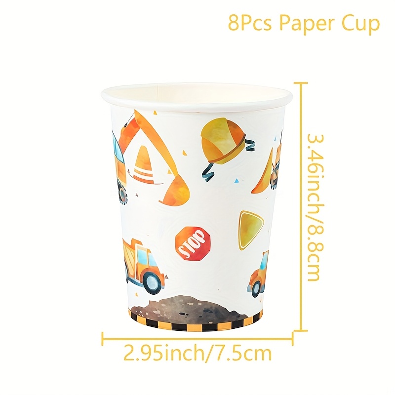 E-shop 8 Stück, Baufahrzeug-Thema Pappbecher, Baufahrzeug-Thema Partyzubehör, Happy Birthday Party-Dekoration für Zuhause, Hochzeits- Brautparty-Deko,