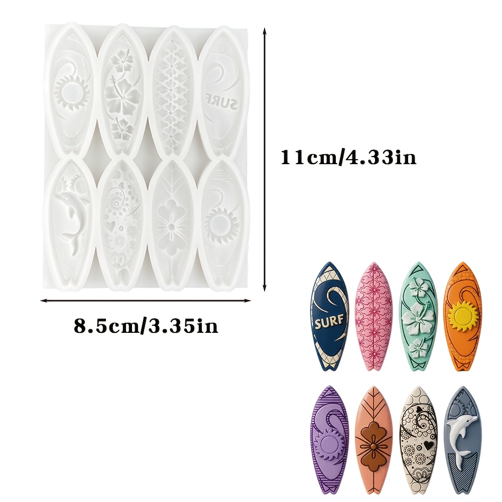 Creative 8- Summer Surfboard Fondant Silicone Mold, Three-dimensional Wave Dolphin Flower Cake Decorating Mold, Themed Baking Tool