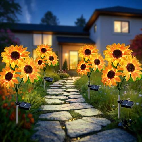6 solar sunflower outdoor light solar light warm white and automatic switch no power required for installation solar panel suitable for gardens courtyards