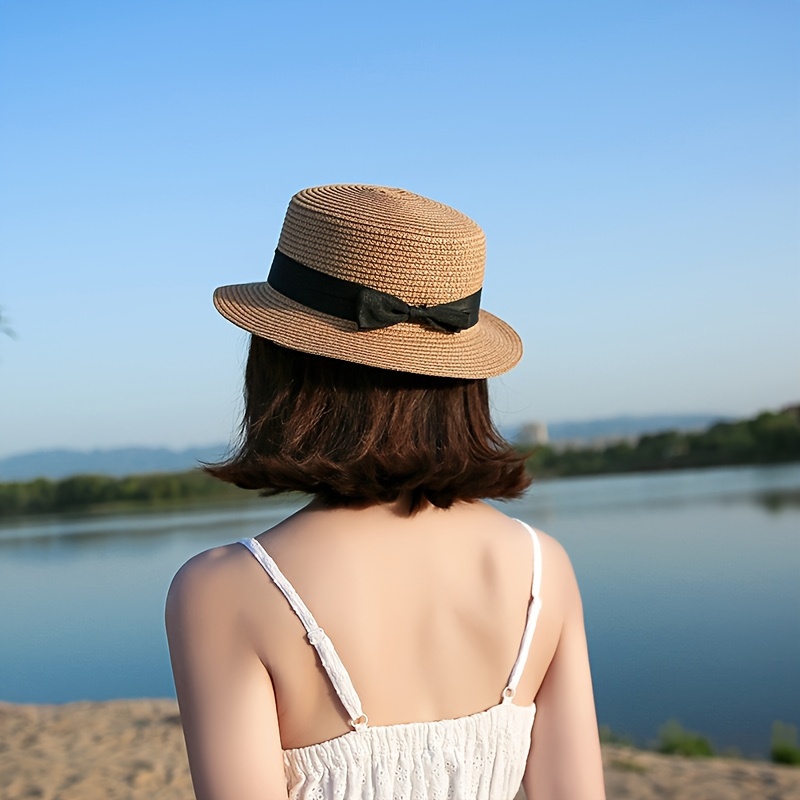 Straw Hat Women's Summer Small Bow Decor Sun Hat Elegant - Temu