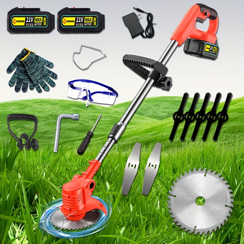 

Cordless Electric Weeder & Lawn Mower Combo - 3 Blade Types, Rechargeable 1.5ah Lithium Battery, Garden, Yard, And Patio