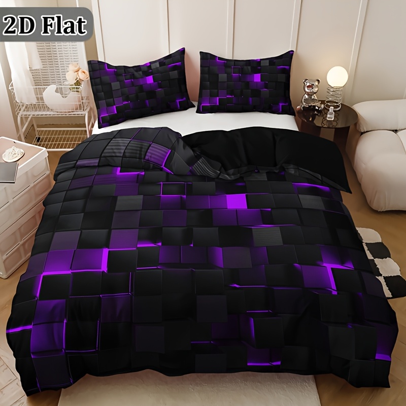 TEMU 2d Flat 2/3pcs Digital Printed Bedding Set With Technological Style, Ideal For Bedrooms And Suitable For , A Of Colors And Patterns, No