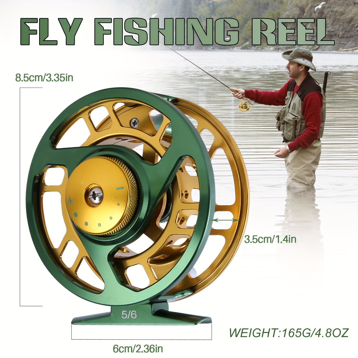 Sougayilang Fly Fishing Reel Large Arbor 2+1 BB with CNC-machined Aluminum  Alloy Body and Spool in Fly Reel Sizes 5/6,7/8