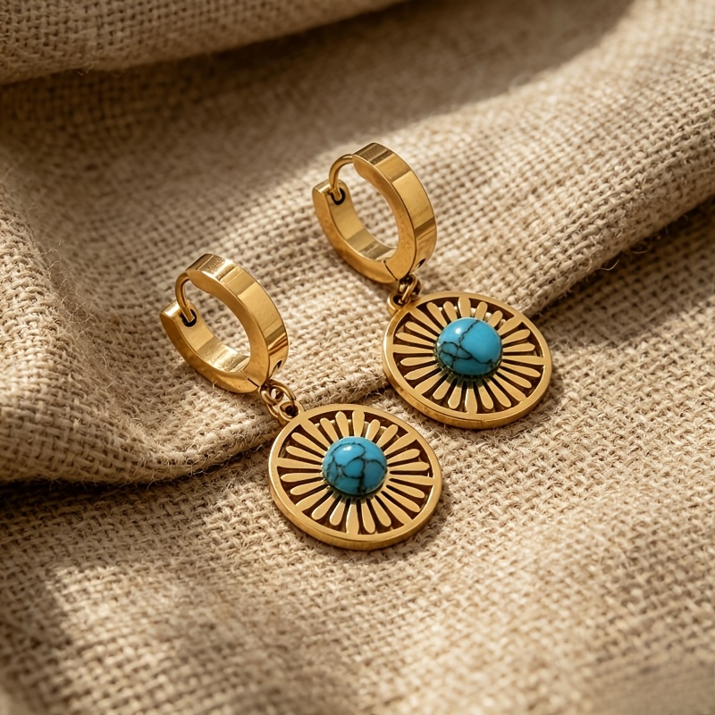 Women's Stainless Steel Retro Hollow Pendant Earrings