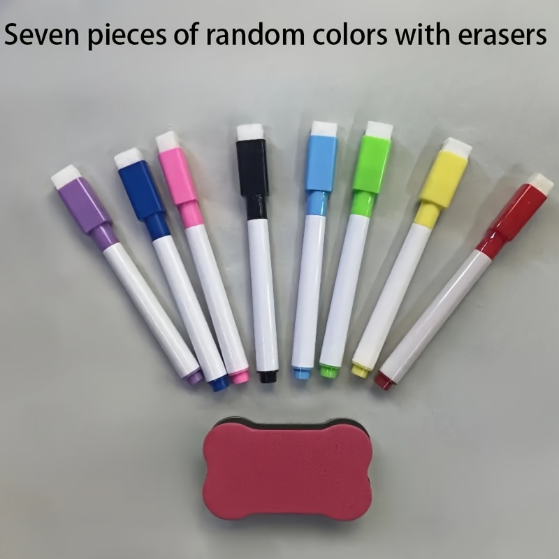 E-shop 7-teiliges Set abwischbare Whiteboard-Marker mit Tafelradierer - Mehrfarbige Trockenlöschmarker für Tafeln, Papiertafeln, Whiteboards -