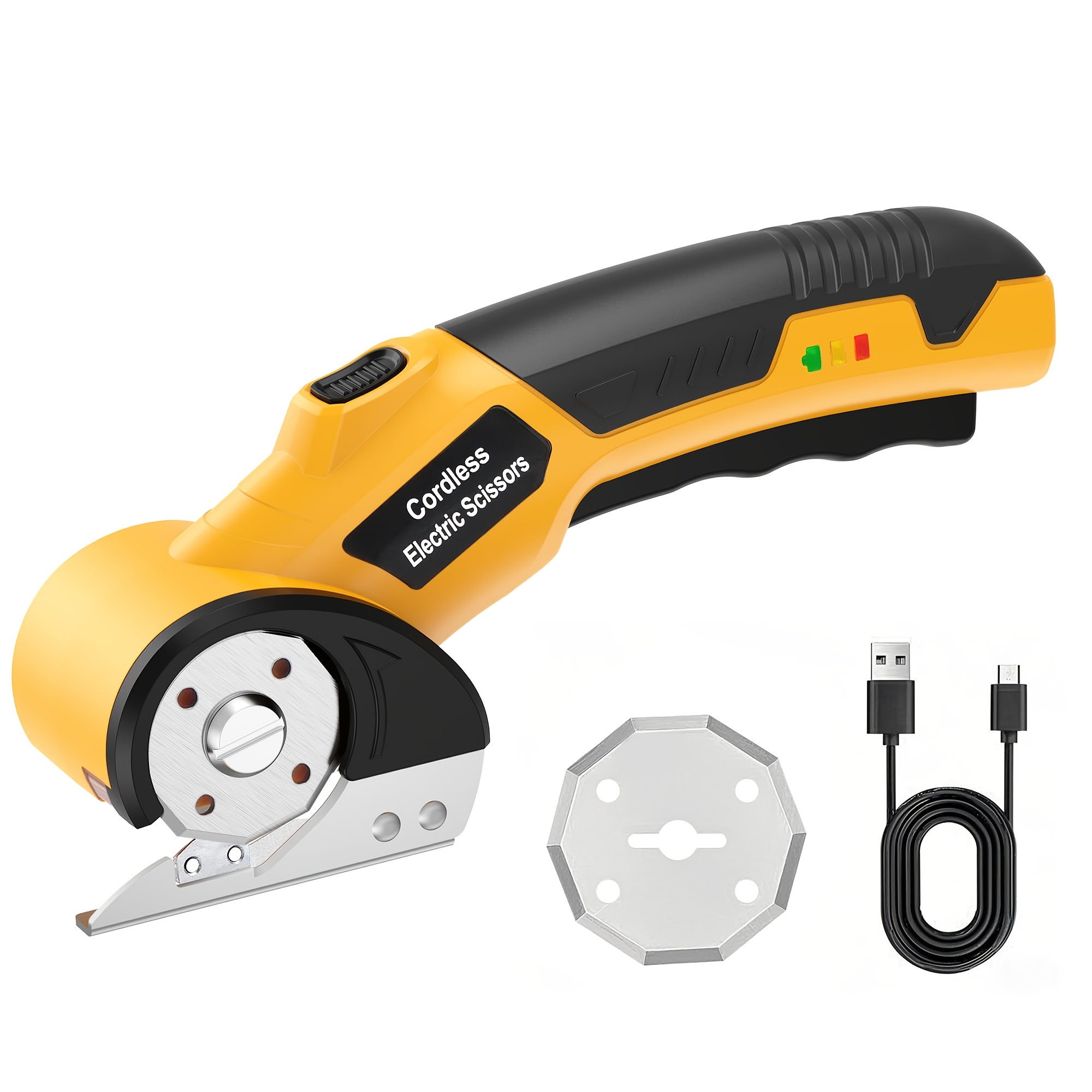 rechargeable electric scissors cordless trimmer for carpet leather cardboard fabric features usb c charging battery indicator   sewing crafting a great gift for christmas thanksgiving halloween Product details 3