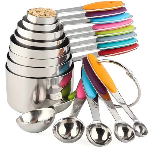 10pcs stainless steel measuring spoons set with 5 soft non slip silicone handles heavy duty metal measuring tools for dry and liquid ingredients professional baking kitchen gadgets dishwasher safe