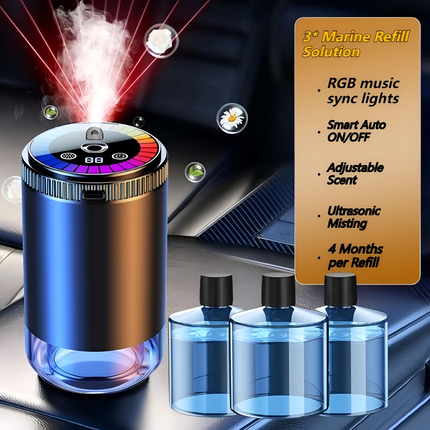 TEMU - Car Aromatherapy Diffuser & Humidifier With Show & Starry Sky Mode, Natural French Essential Oils/, Adjustable Fragrance Concentration, Odor Eliminator For Car Air Freshener, For