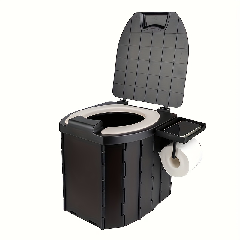 TEMU Portable Folding Toilet With Pu Seat Cushion & Lid - Ideal For Rvs, Cars, Camping & Hiking