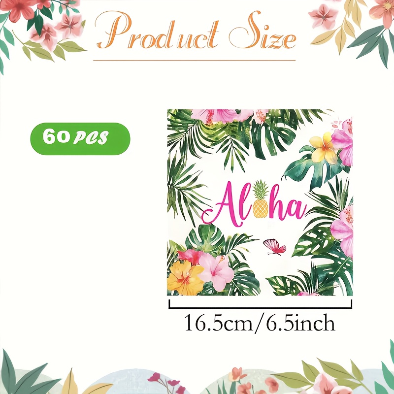 Image of 60/40pcs Tropical Hawaiian Party Napkins, Disposable Paper Towels With Pineapple & Hibiscus Patterns, Summer Palm Leaf Decor For Birthday, Football, Wedding & Celebrations
