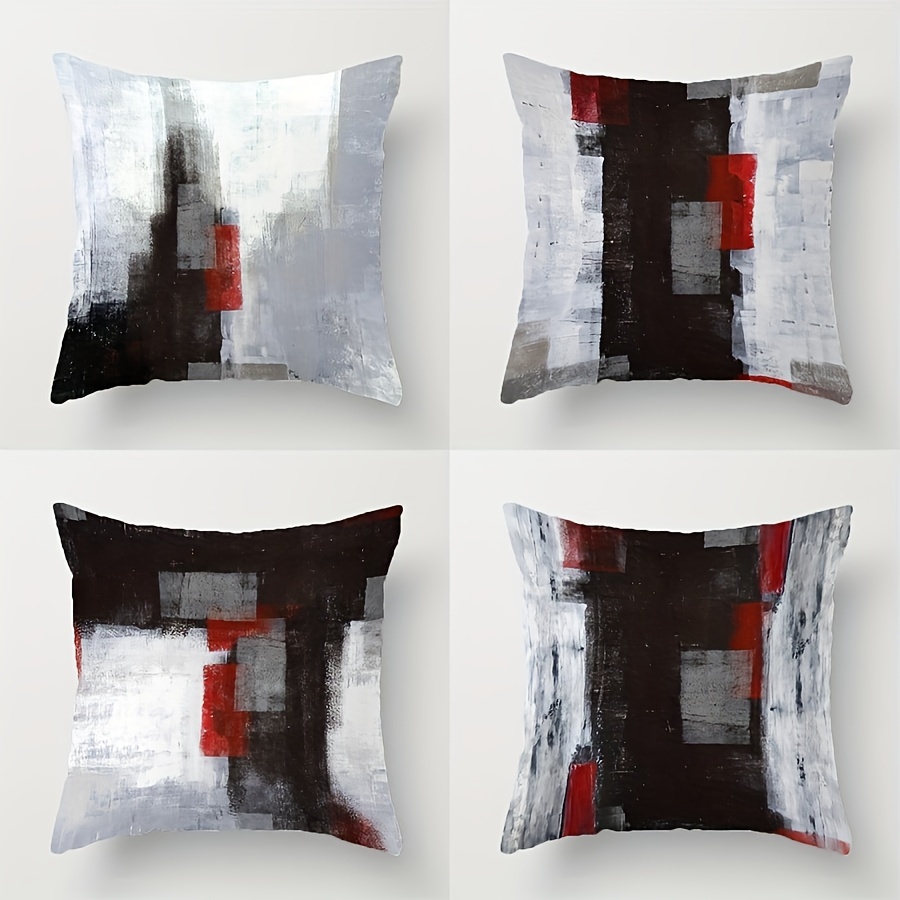 

4pcs Pillowcase, , Gray Abstract Art Painting Design Pattern, Machine Washable, 18x18 Inch Zipper Closure - Suitable For Home, Car, Bedroom, Sofa, Office And Room Types - Pillow Not Included