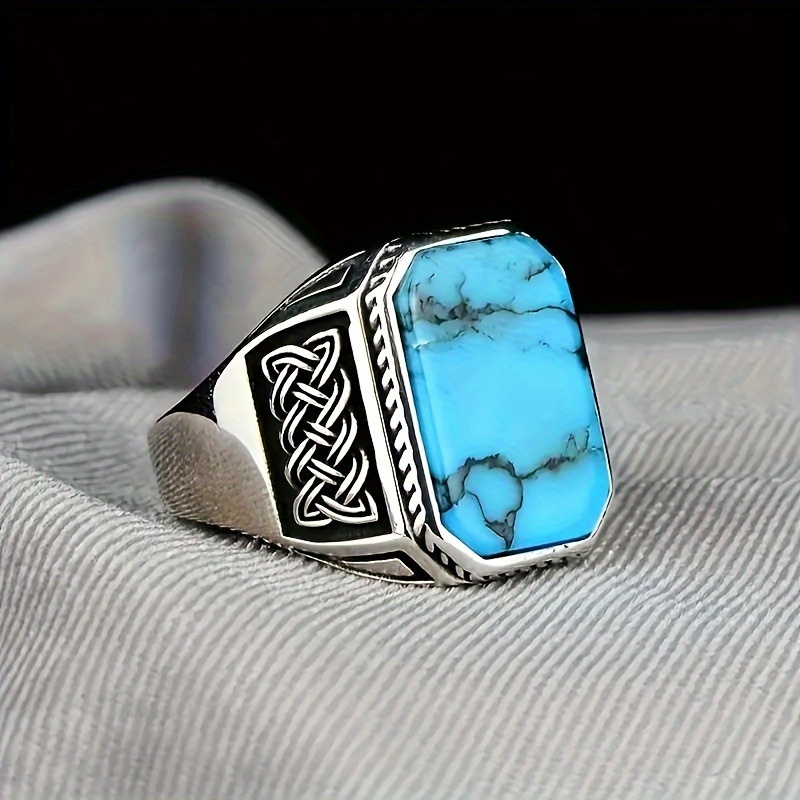 

Men'-inspired Square Turquoise Ring - Fashionable & For Casual Attire