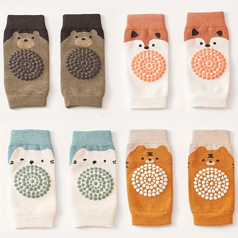 Image of 4 Pairs Kids Knee Pads Suitable For - Cute Fox, Tiger, Themed Non-slip Floor Socks With Over-the-knee Coverage, Durable For Toddler Learning To Walk, Floors &,halloween