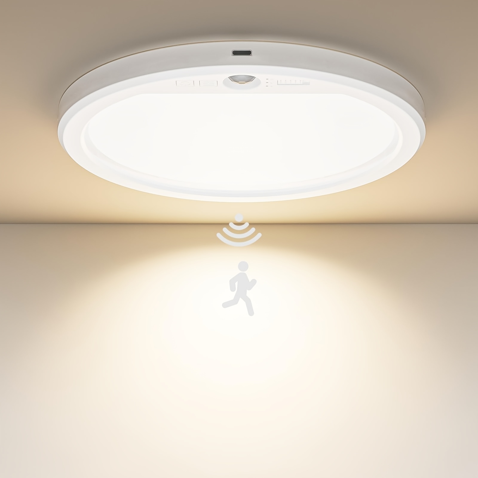 Kimjo 1pc/2pcs/3pcs/4pcs Ceiling Light With Motion Sensor Battery, Lamp With Motion Sensor Indoor, 5000 Mah Rechargeable Ceiling Light, Led Battery With Remote Control, Round, Ideal For Staircases
