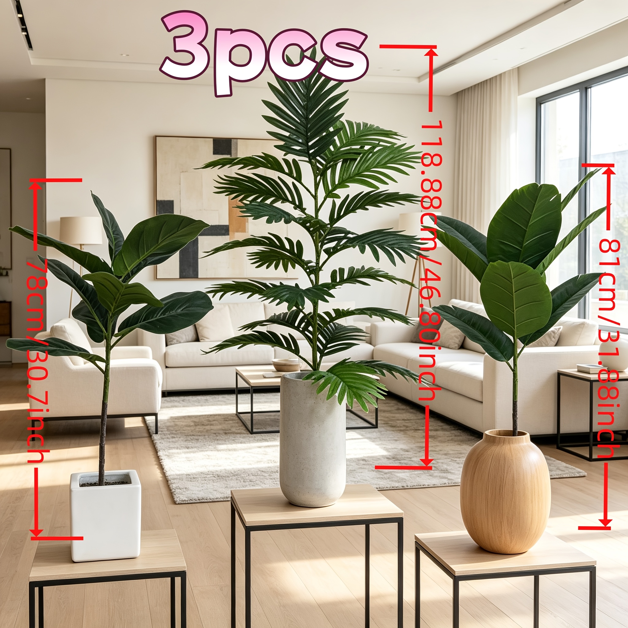 TEMU 3 Extra-large Artificial Palm Trees, Simulated Greenery - Sun-resistant And Rainproof Outdoor Plants, Essential For Outdoor Garden Landscaping.