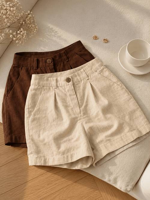 imagem do item pacote shorts femininos e casuais com design pregaado, calças soltas de perna larga e , shorts versáteis de cor para a dia, pacote