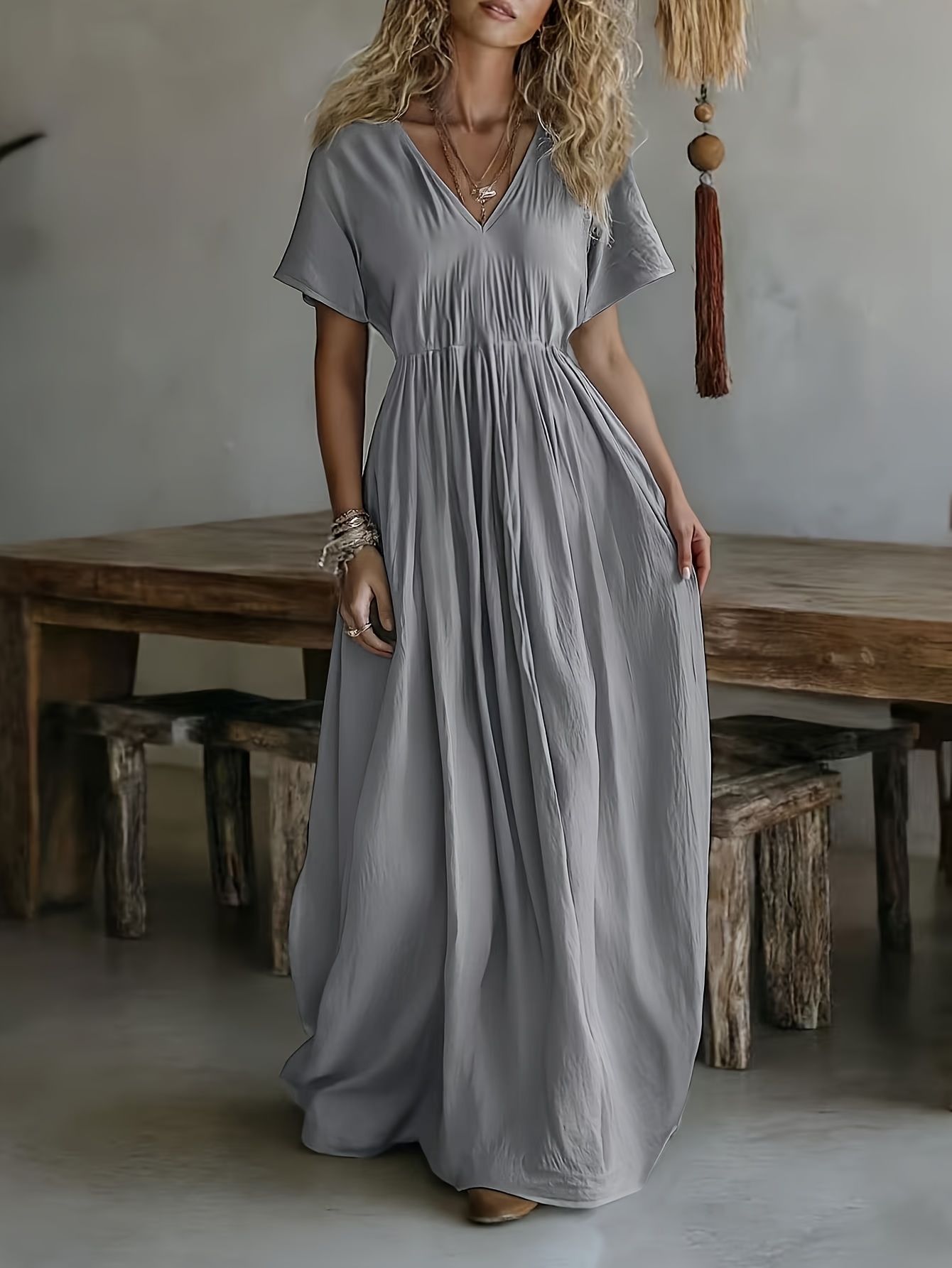 knee length dresses for ladies Mae Printed Short Sleeve Wrap Maxi Dress – VICI main image 1