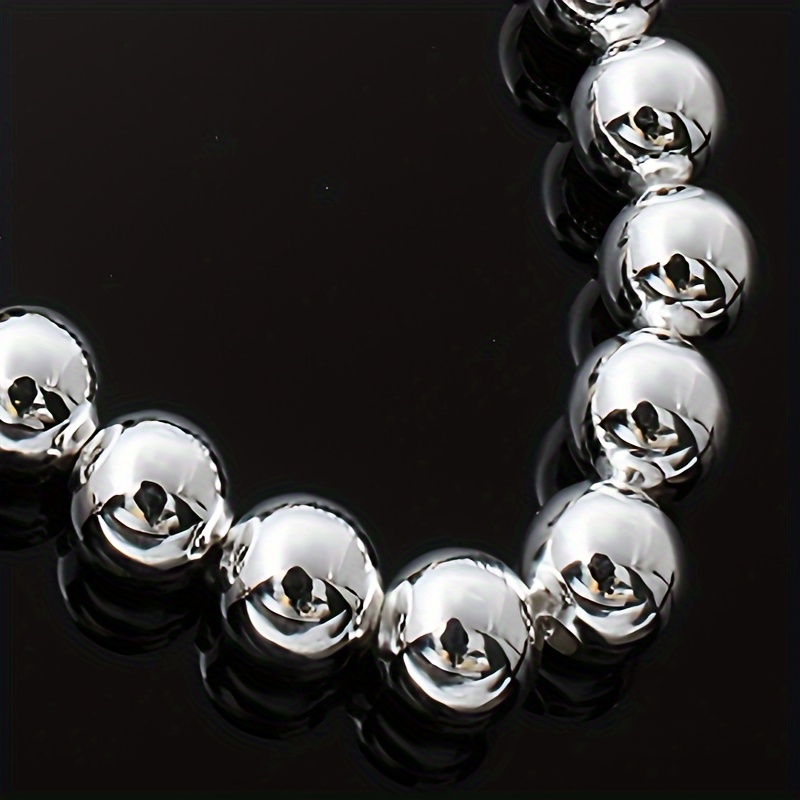 8mm 925 Sterling Silver Bead Necklace, Vintage Boho Style